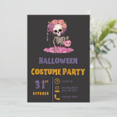 Invitation Couronne de fleurs de squelette Rose Halloween noi (Debout devant)