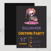 Invitation Couronne de fleurs de squelette Rose Halloween noi (Devant / Derrière)