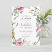 Invitation Couronne de fleurs des bois Rustique Code QR Maria (Debout devant)