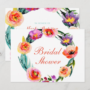 Invitation Couronne de fleurs éclatante et audacieuse en aqua