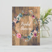 Invitation Couronne de fleurs en bâton de bois rustique pour (Debout devant)