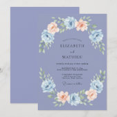 Invitation Couronne de fleurs mariage Pervenche (Devant / Derrière)