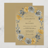 Invitation Couronne de fleurs ocres pour mariage (Devant / Derrière)