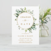 Invitation Couronne de fleurs or Changement de date de mariag (Debout devant)