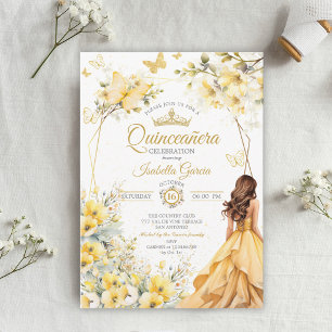 Invitation Couronne de fleurs papillons Tiara Jaune Doré Quin