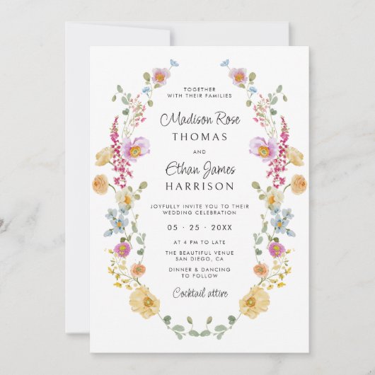 Invitation Couronne de fleurs Pastel Bloom pour mariage (Devant)