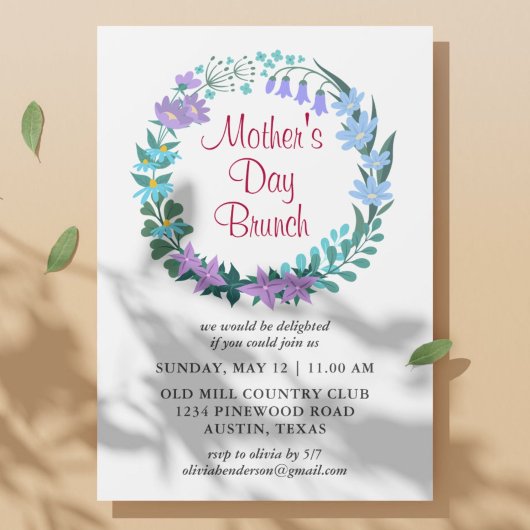 Invitation Couronne de fleurs pour brunch de la fête des mère