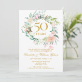 Invitation Couronne de fleurs pour photo de mariage 50e anniv (Debout devant)