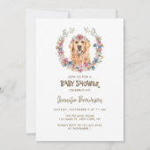 Invitation Couronne de fleurs Retriever doré Fête de bébé pou (Devant)