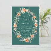 Invitation Couronne de Fleurs Romance Mariage Sarcelle (Debout devant)