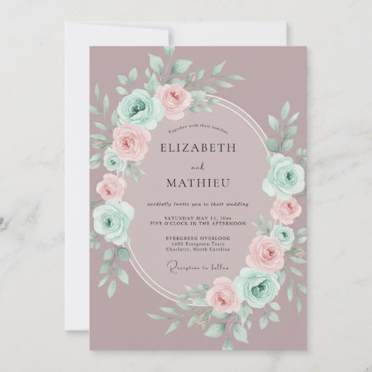 Invitation Couronne de fleurs romantique mauve pour mariage (Devant)