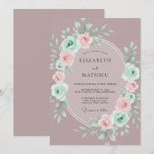 Invitation Couronne de fleurs romantique mauve pour mariage (Devant / Derrière)