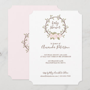 Invitation Couronne de fleurs rose adorable pour Baby Shower