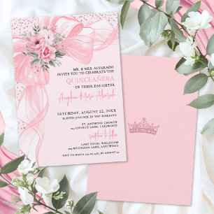 Invitation Couronne de Fleurs Rose Blush pour Quinceanera