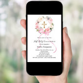 Invitation Couronne de fleurs rose en ruban croisé pour fille