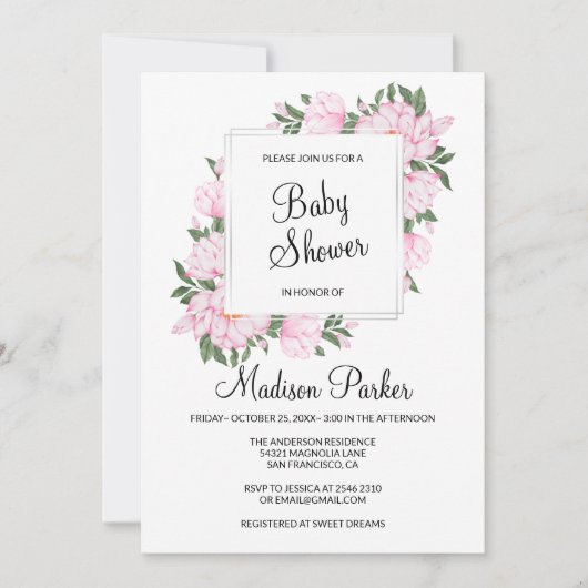 Invitation Couronne de fleurs roses (Devant)