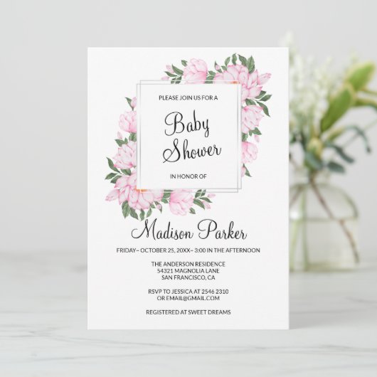 Invitation Couronne de fleurs roses (Debout devant)