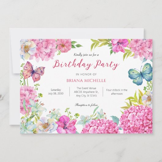 Invitation Couronne de fleurs roses aquarelle (Devant)