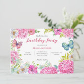 Invitation Couronne de fleurs roses aquarelle (Debout devant)
