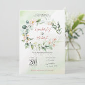 Invitation Couronne de fleurs roses et feuilles d'eucalyptus  (Debout devant)