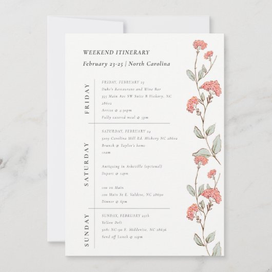 Invitation Couronne de fleurs roses itinéraire d'anniversaire (Devant)