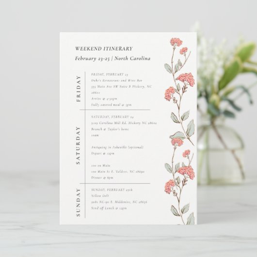 Invitation Couronne de fleurs roses itinéraire d'anniversaire (Debout devant)