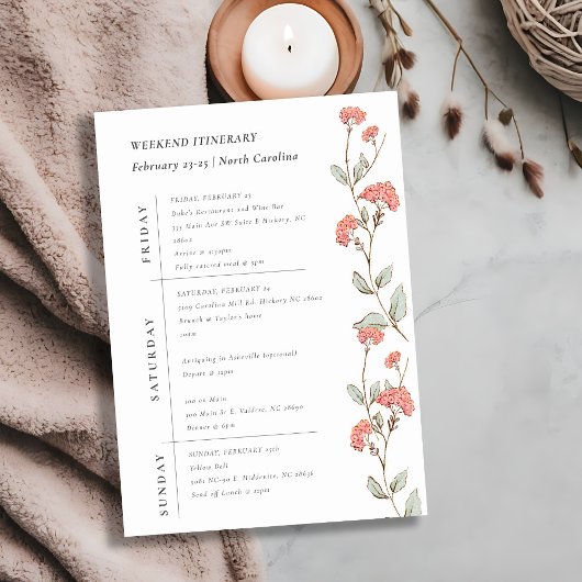 Invitation Couronne de fleurs roses itinéraire de week-end d'
