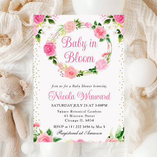 Invitation Couronne de fleurs roses roses bébé