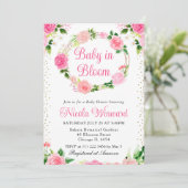 Invitation Couronne de fleurs roses roses bébé (Debout devant)