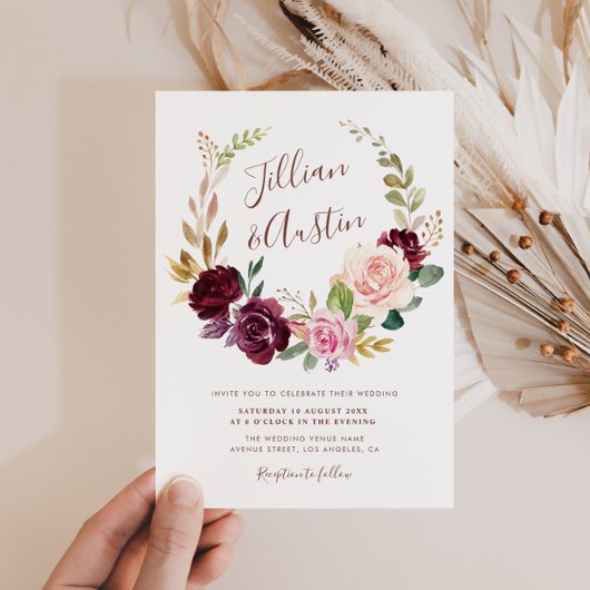 Invitation Couronne de fleurs rustique de mariage d'automne