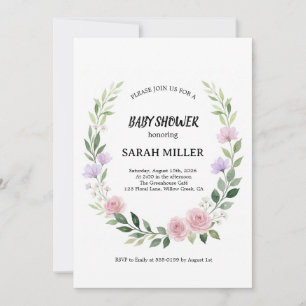 Invitation Couronne de fleurs sauvages à l'aquarelle pour Bab
