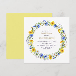 Invitation Couronne de fleurs sauvages bleues jaunes lavande