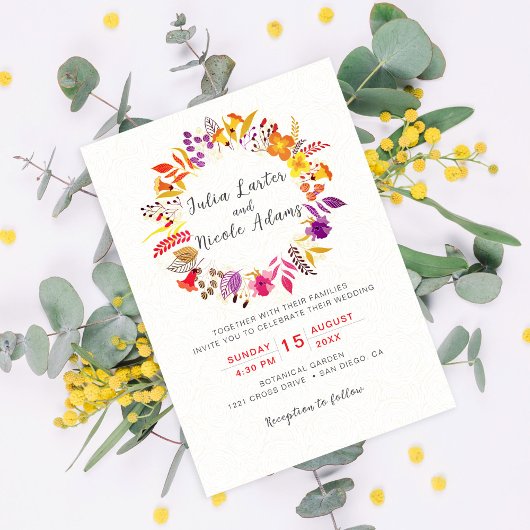 Invitation Couronne de fleurs sauvages bohème automnale feuil
