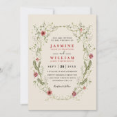 Invitation Couronne de fleurs sauvages Fleurs rouges Code QR  (Devant)