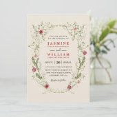 Invitation Couronne de fleurs sauvages Fleurs rouges Code QR  (Debout devant)