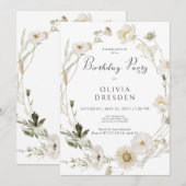 Invitation Couronne de fleurs sauvages ivoire rustique pour f (Devant / Derrière)