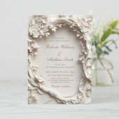 Invitation Couronne de fleurs sculptées blanches Mariage (Debout devant)