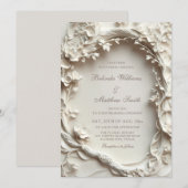 Invitation Couronne de fleurs sculptées blanches Mariage (Devant / Derrière)