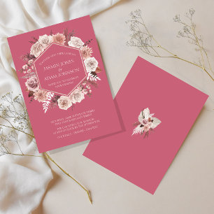 Invitation Couronne de fleurs séchées rose magenta Boho pour