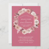 Invitation Couronne de fleurs séchées rose magenta Boho pour  (Devant)