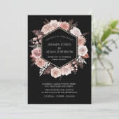 Invitation Couronne de fleurs séchées rose poussiéreuse noire (Debout devant)