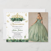 Invitation Couronne de fleurs vert émeraude Papillon Quincean (Devant)