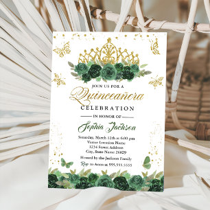 Invitation Couronne de fleurs vert émeraude Papillon Quincean