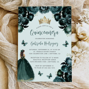 Invitation Couronne de Fleurs Verte Émeraude Quinceañera Prin