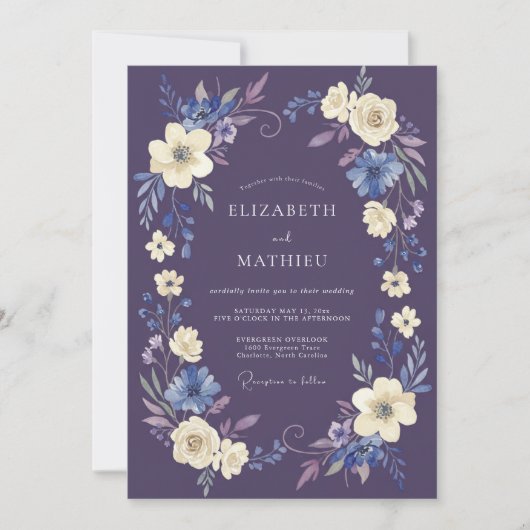 Invitation Couronne de fleurs violettes pour mariage (Devant)
