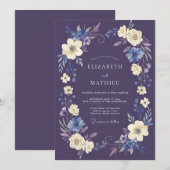 Invitation Couronne de fleurs violettes pour mariage (Devant / Derrière)
