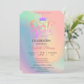Invitation Couronne de glitter chic holographique pour une fê (Debout devant)