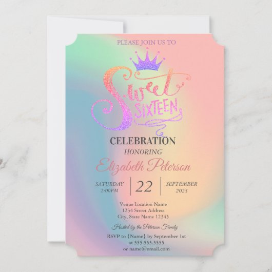 Invitation Couronne de glitter chic holographique pour une fê (Devant)