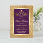 Invitation Couronne de glitter doré Princesse Violet Sweet Se (Debout devant)