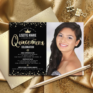 Invitation Couronne de jeune fille dorée noire pailletée pour